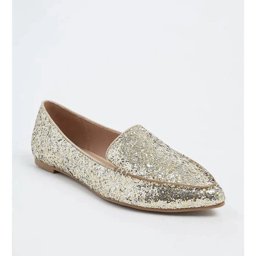 Torrid Glitter Pointed Loafer Wide Slip On Gold 11 W Shoes